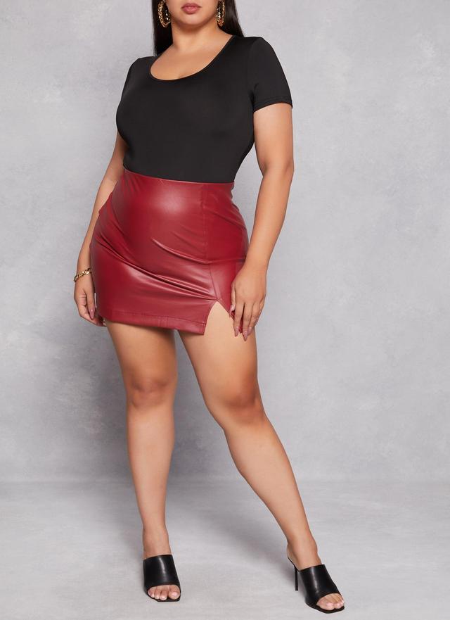 Womens Plus Size Faux Leather Side Slit Skirt Product Image