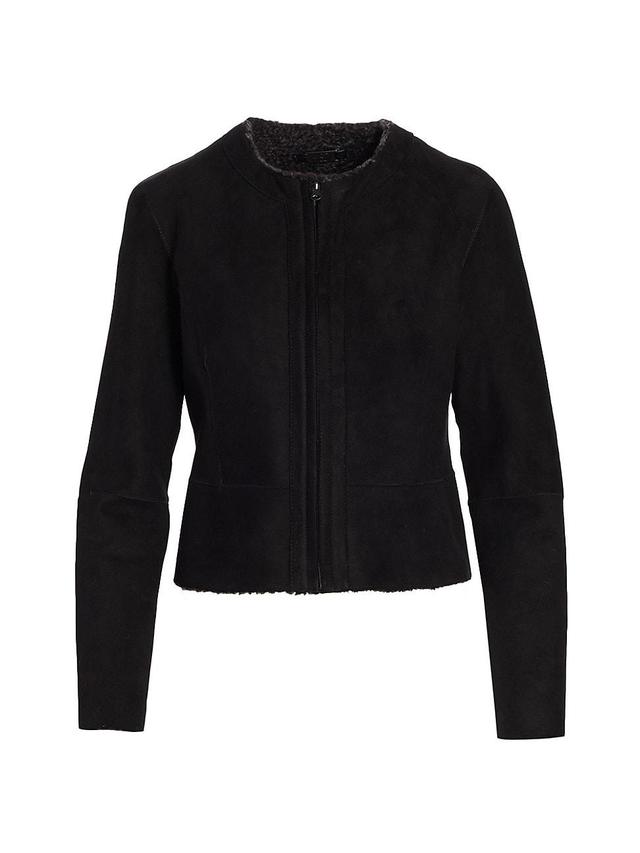 Womens Leather Shearling-Lined Short Jacket Product Image