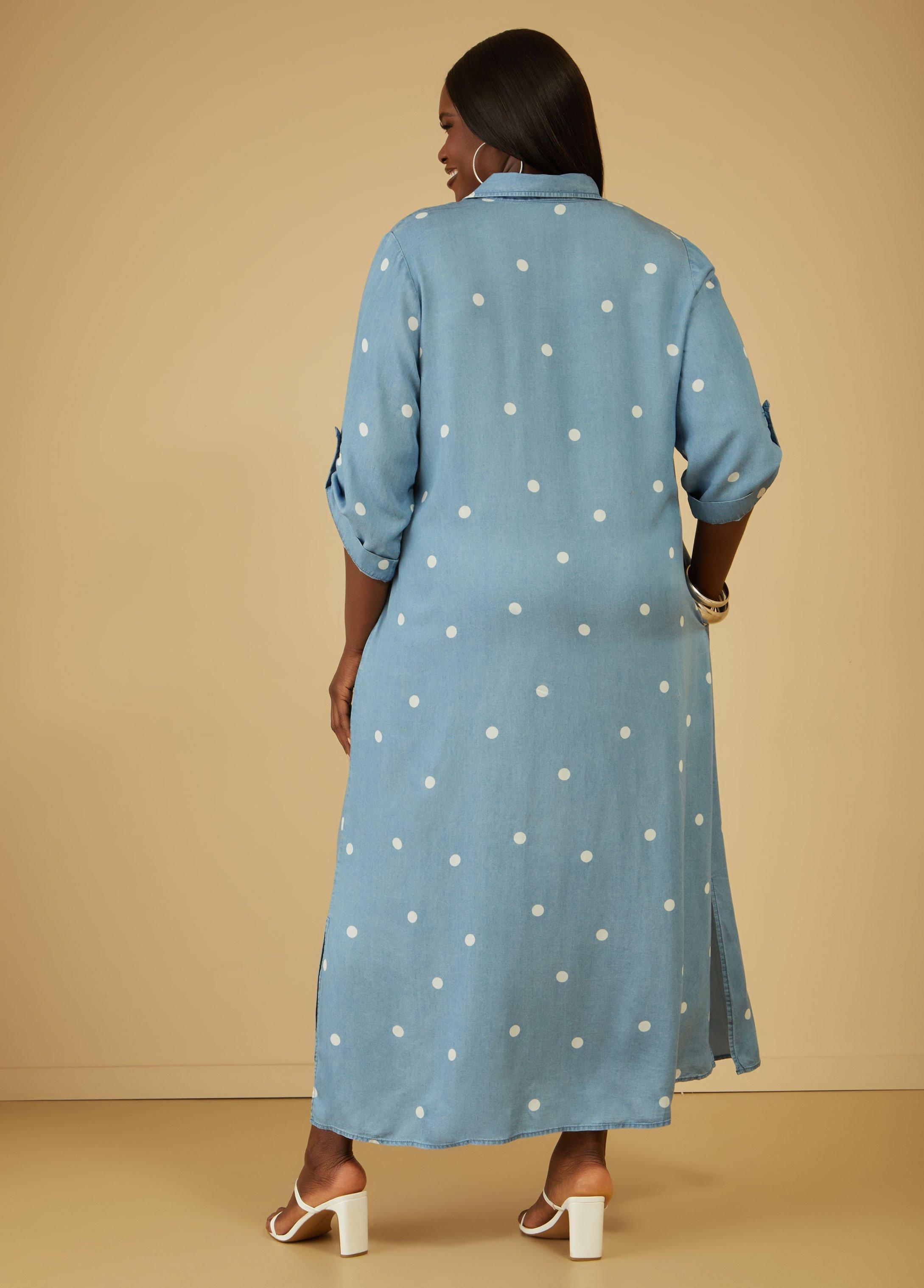 Polka Dot Chambray Maxi Dress Product Image