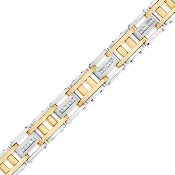 Men's 1/2 CT. T.w. Diamond Double Column Brushed Link Bracelet in Stainless Steel with Yellow Ion Plate â 8.62" Product Image