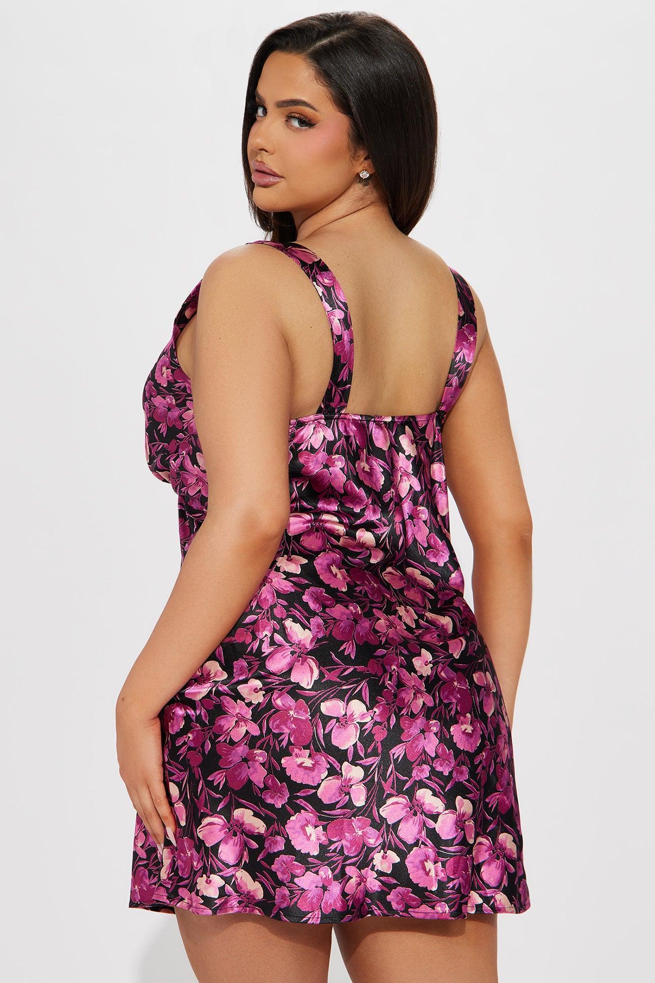 Floral Oasis Satin Mini Dress - Pink/combo Product Image