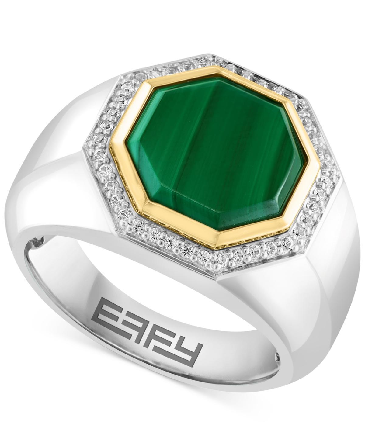 Effy Mens Malachite & White Sapphire (1/2 ct. t.w.) Ring in Sterling Silver & 14K Gold-Plate Product Image