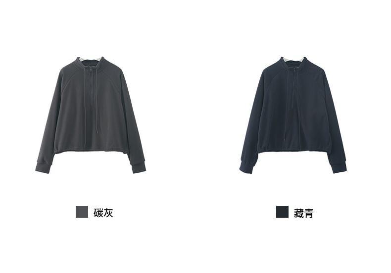 Mock Neck Zip-Up Plain Jacket Product Image