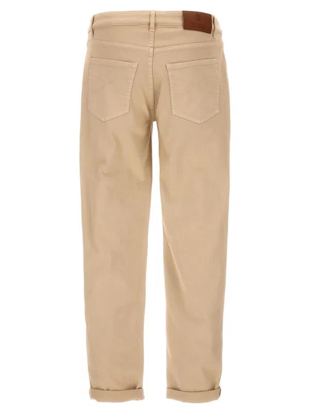 BRUNELLO CUCINELLI Logo Embroidery Jeans In Cream Product Image