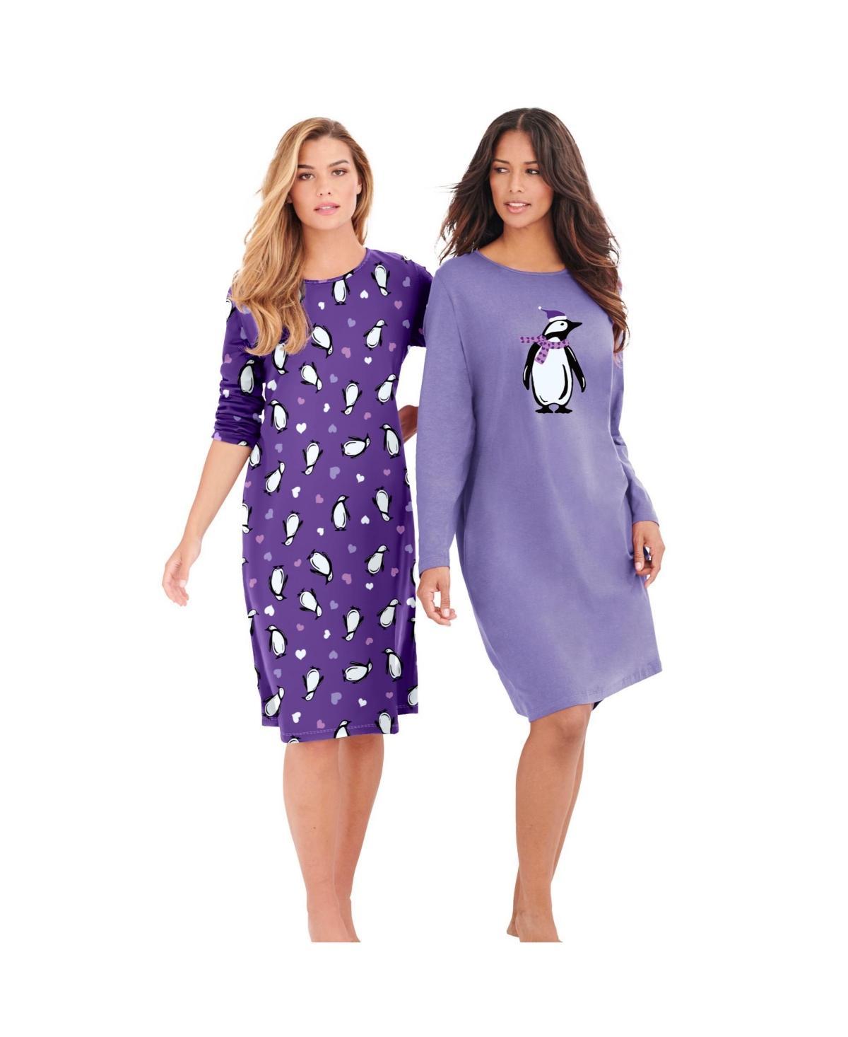 Dreams & Co. Womens 2-Pack Long-Sleeve Sleepshirt Product Image