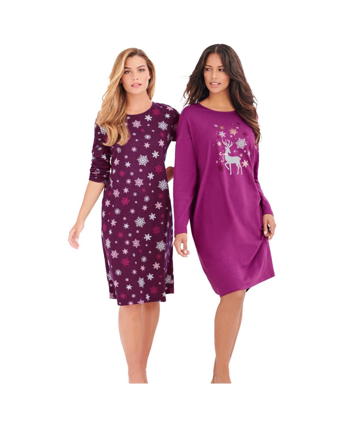 Dreams & Co. Womens 2-Pack Long-Sleeve Sleepshirt Product Image