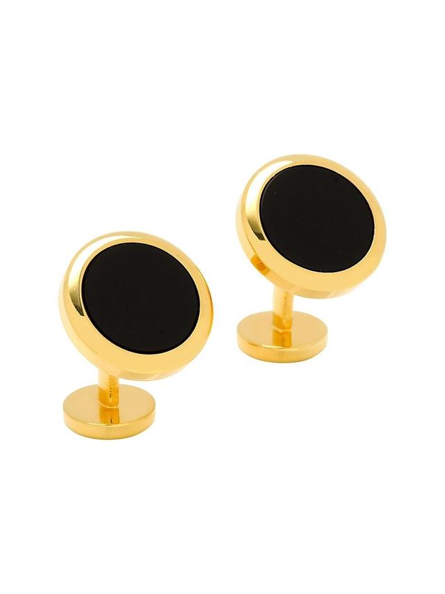 Double Sided Gold Onyx Round Beveled Cufflinks Product Image