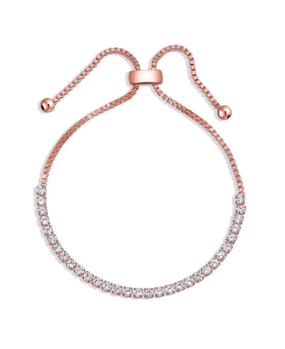 Bling Jewelry Bridal Cubic Zirconia Aaa Cz Slide Bolo Style Tennis Bracelet For Women Teens Prom Rose Gold or Silver Plated Brass Adjustable Product Image