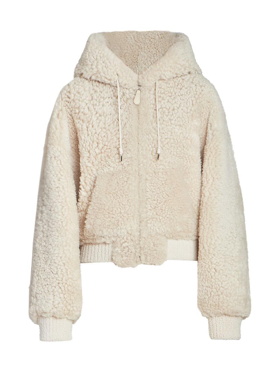 Womens Hooded Dyed Shearling Jacket Product Image