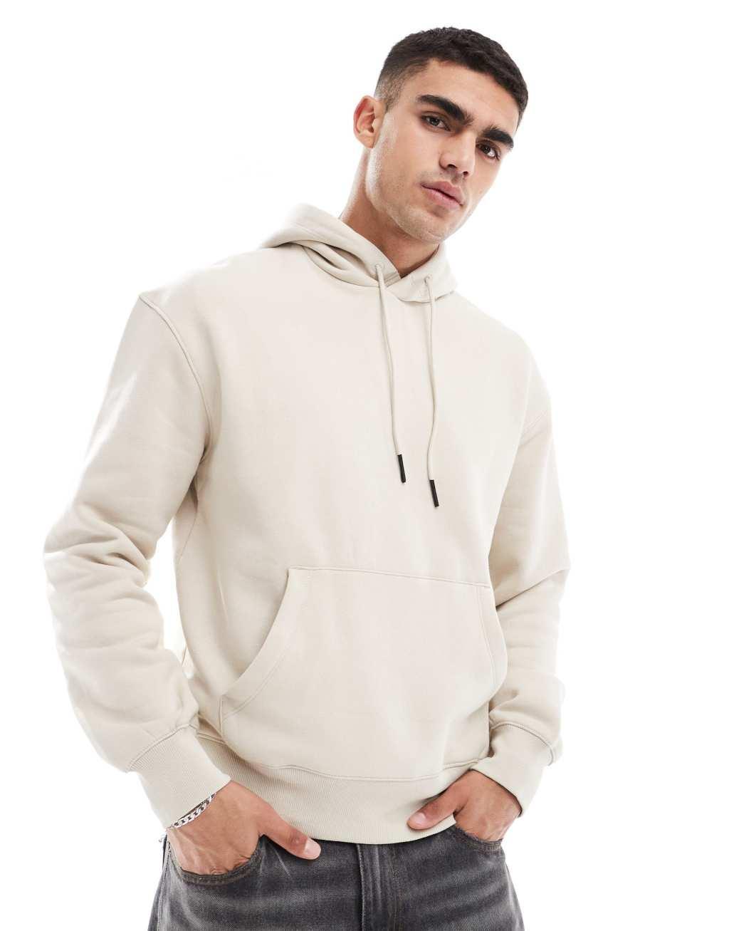 Bershka basic hoodie in beige Product Image