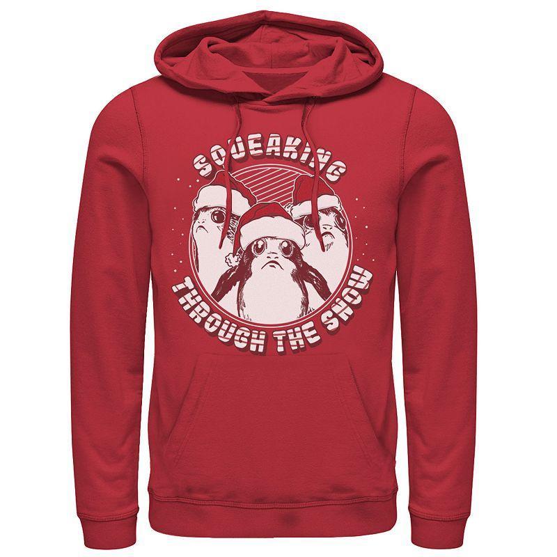 Mens Star Wars Porg Squeaking Through Snow Christmas Graphic Hoodie Product Image