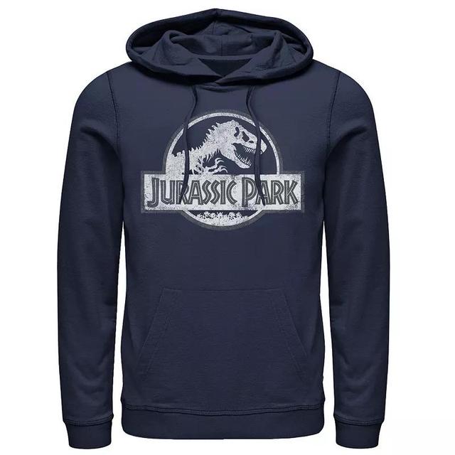 Mens Jurassic Park White Distressed Circle Logo Pullover Hoodie Athletic Grey Product Image