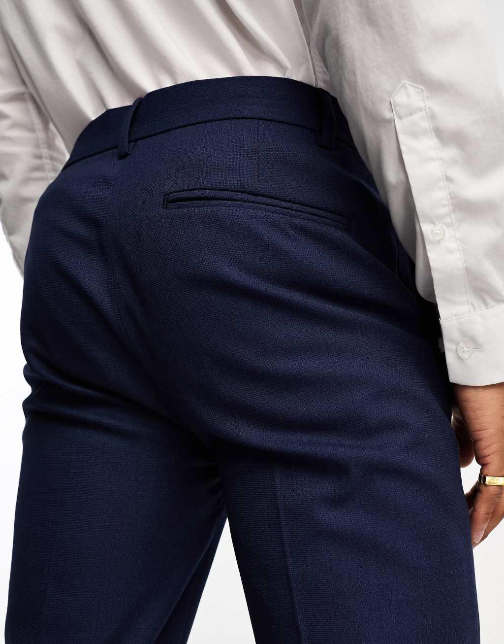 ASOS DESIGN slim suit pants in navy in micro texture Product Image