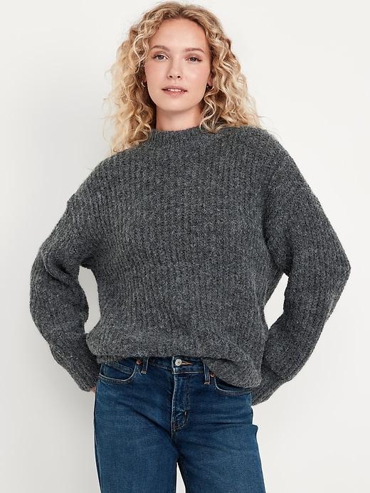 Loose Shaker-Stitch Tunic Sweater Product Image