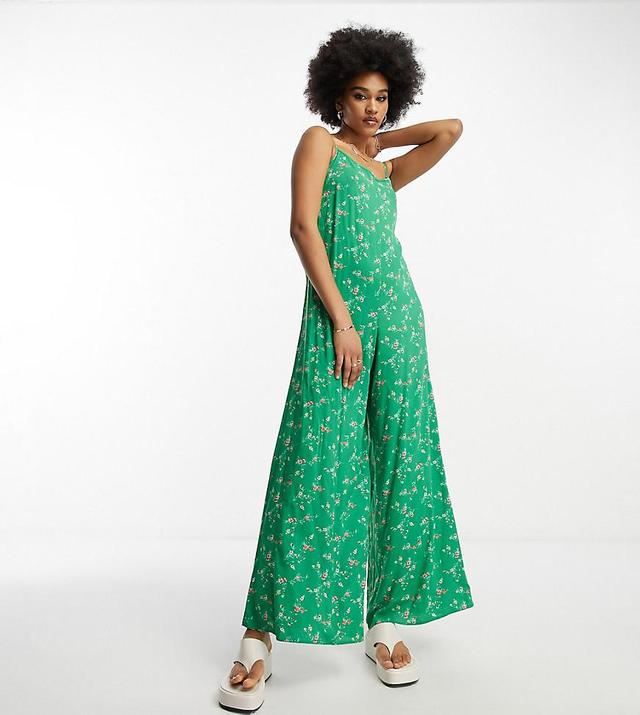 ASOS DESIGN Tall strappy culotte jumpsuit in green floral print Product Image