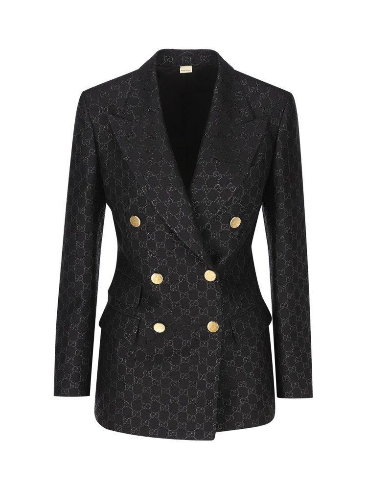 Gg-jacquard Double-breasted Wool Blazer In Black Product Image