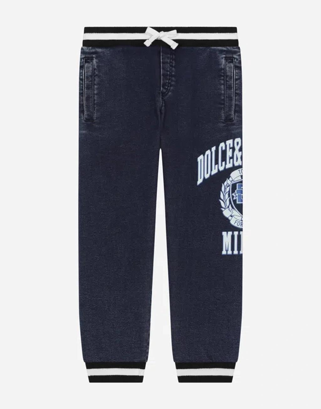 Denim Jogging Pants With Dolce&gabbana Logo In Multicolor Product Image