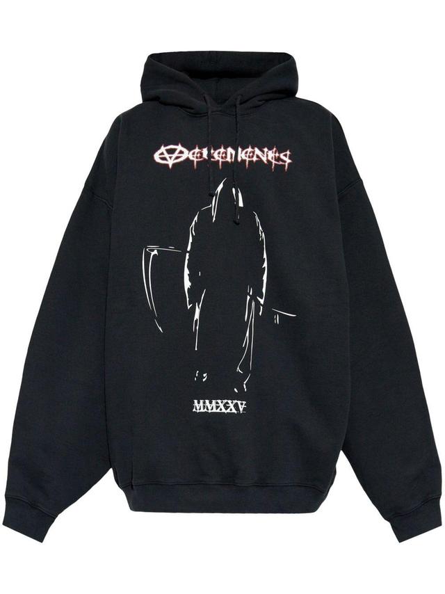 Graphic-print Cotton Hoodie In Black Product Image