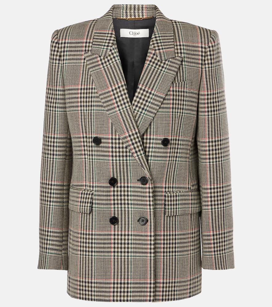 CHLOÉ Prince Of Wales Wool Double-breasted Blazer In Multicoloured 1 Product Image