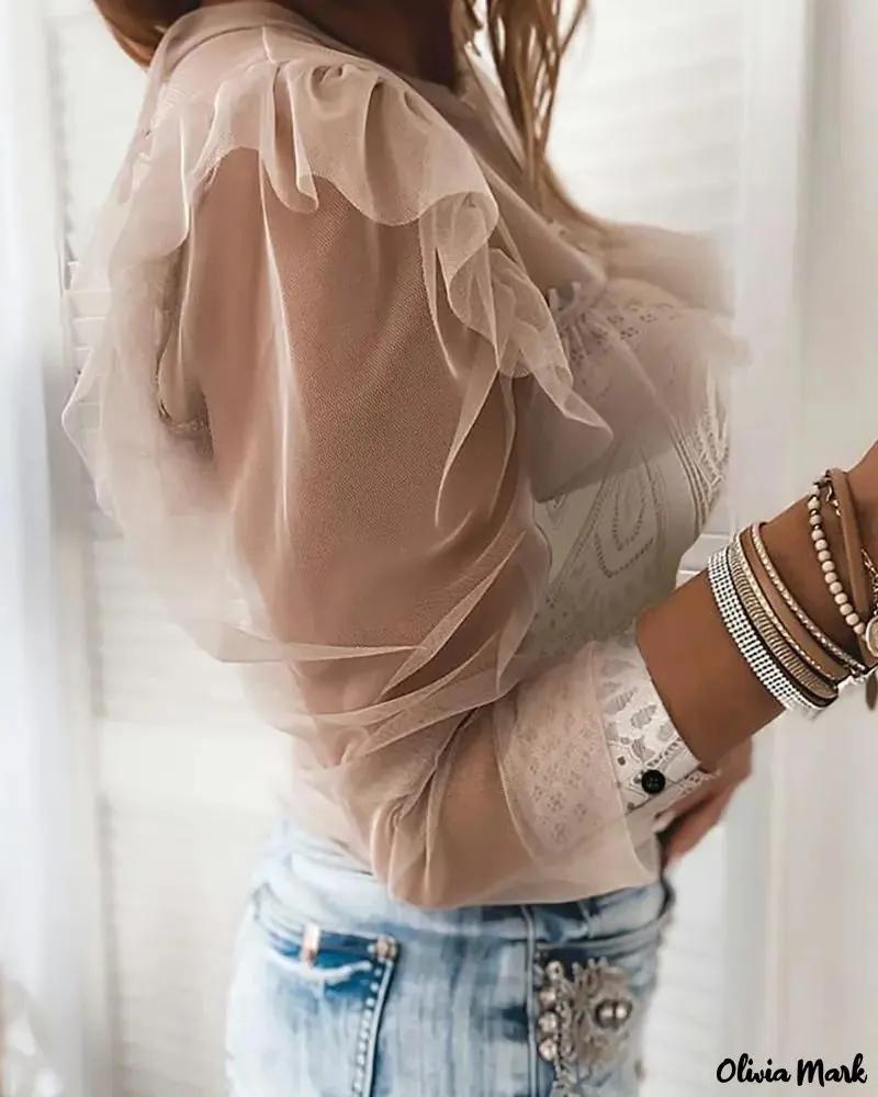 Olivia Mark – Lace Sheer Mesh Ruffle Top Product Image