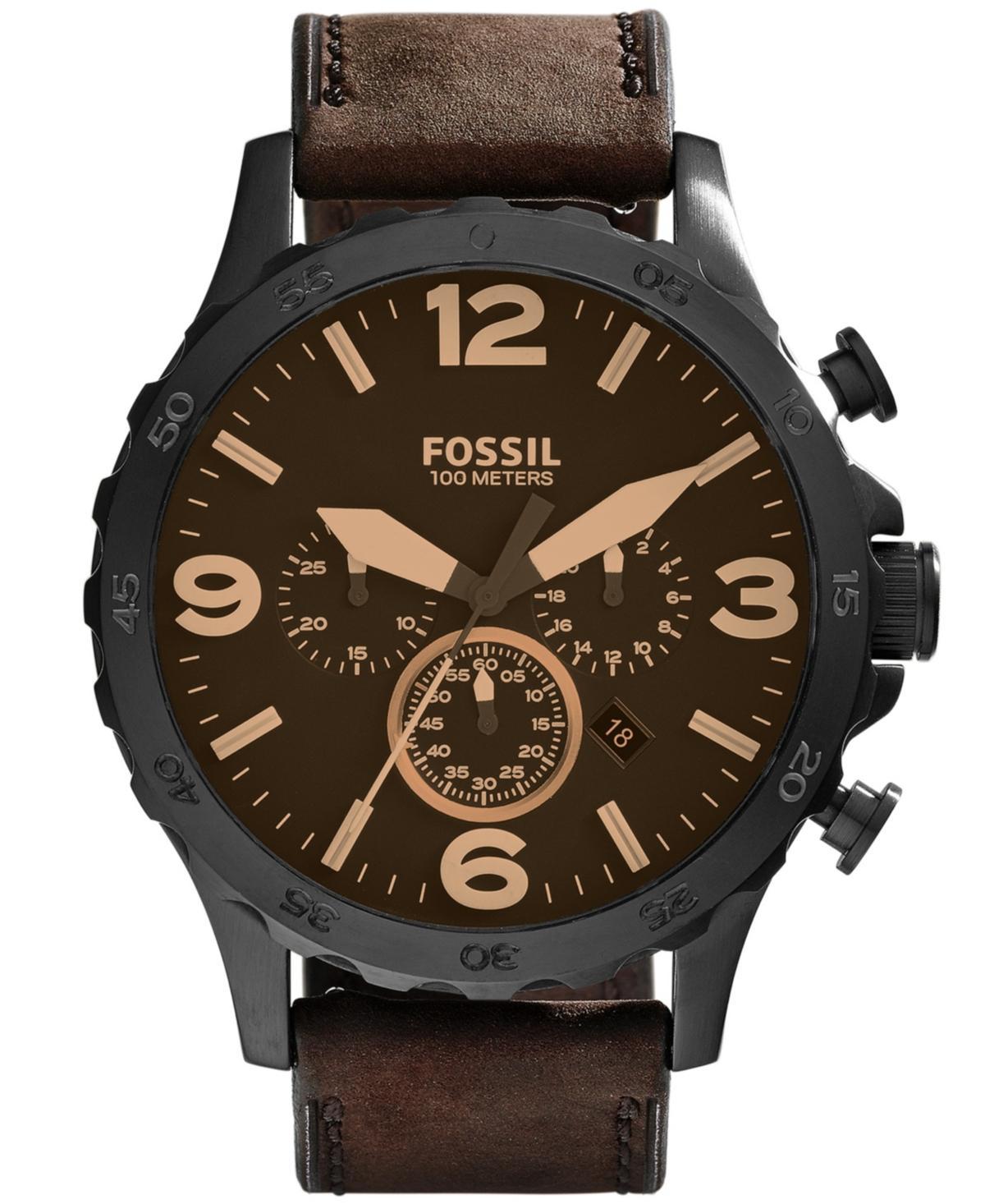 Fossil Mens Nate Brown Leather Strap Watch 50mm Product Image