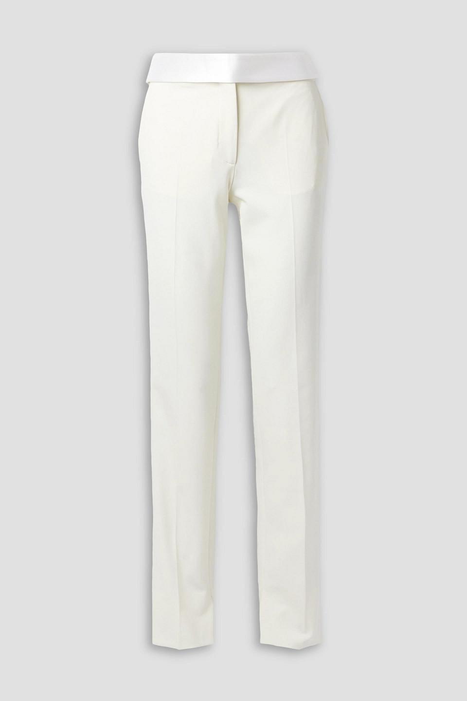 Satin-trimmed Twill Straight-leg Pants In Ecru Product Image