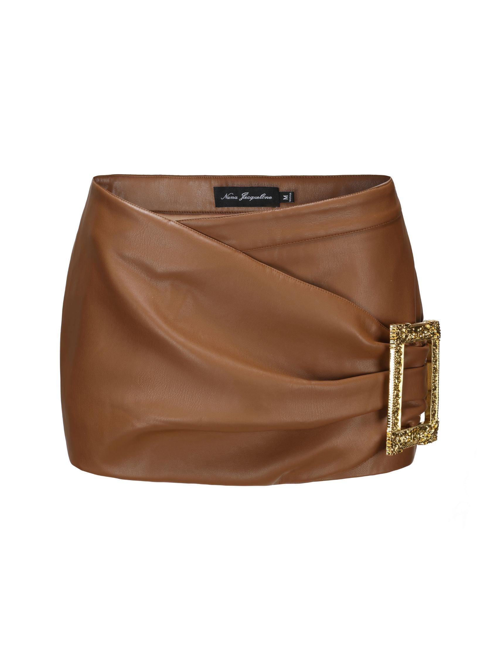 Miranda Leather Mini Skirt (Brown) Product Image