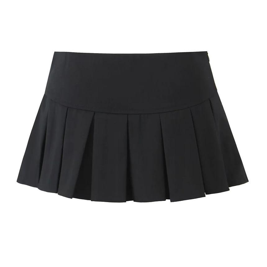 Low Rise Plain Bow Accent Mini Pleated Skirt Product Image