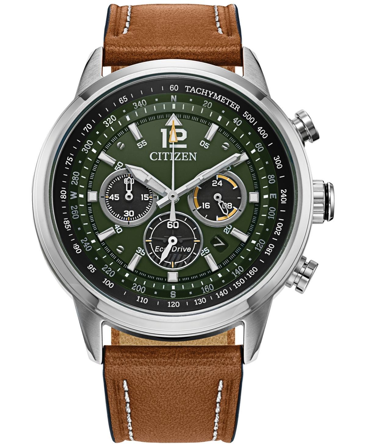 Citizen Mens Avion Chronograph Brown Leather Strap Watch Product Image