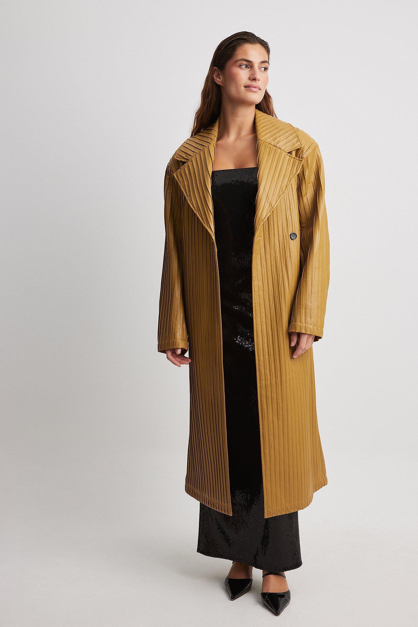 Oversized Pleated Pu Trench Coat Product Image