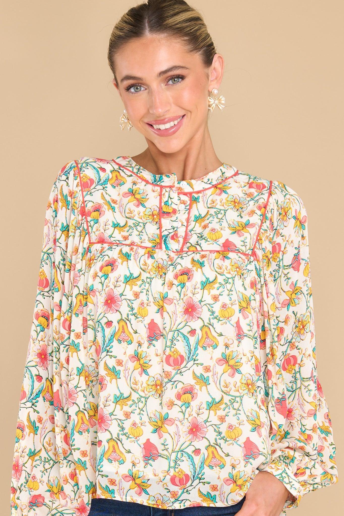 Can't Talk Right Now Ivory Floral Print Top Product Image