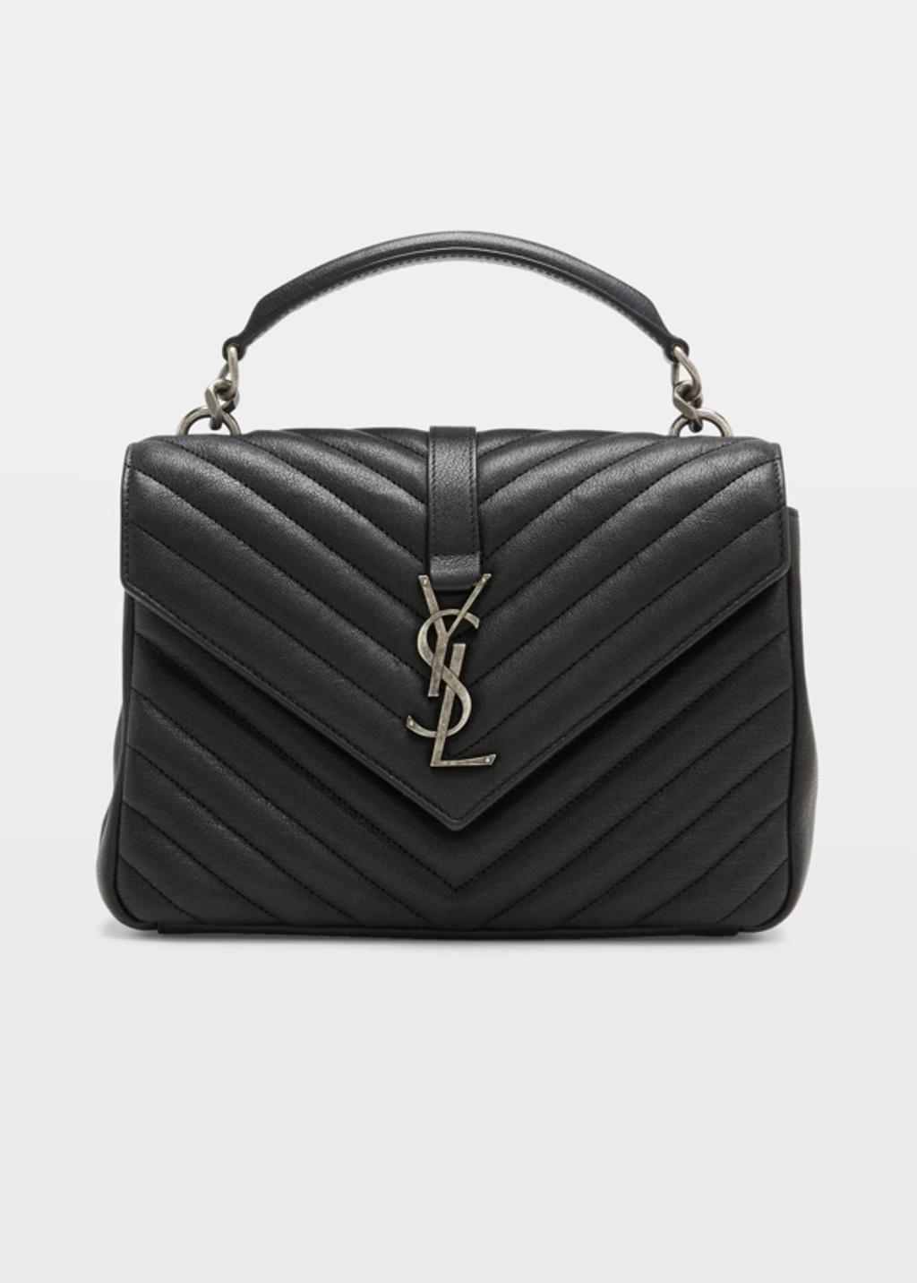 SAINT LAURENT College Medium Matelasse Lambskin V-flap Crossbody Bag In Black Product Image