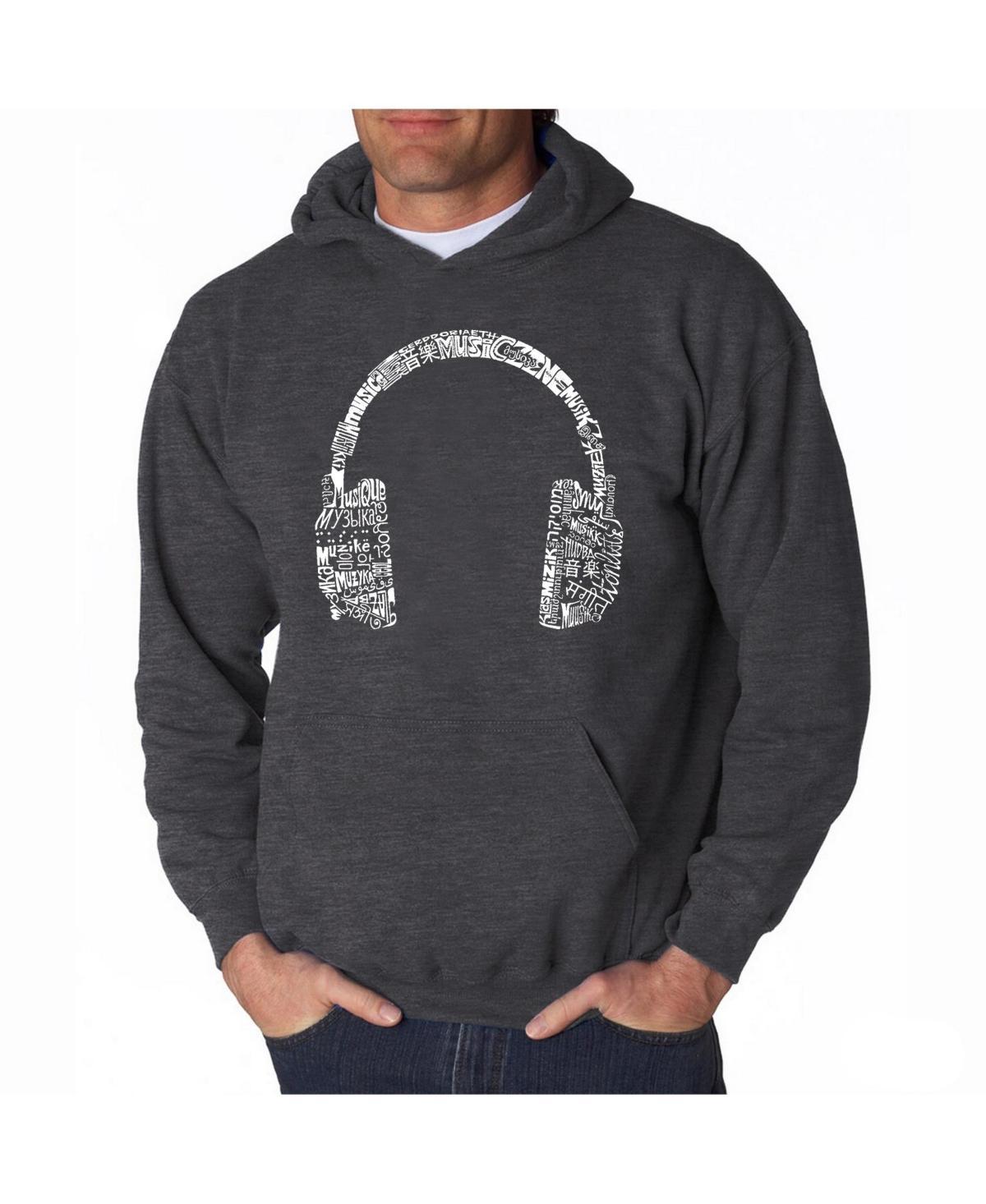 La Pop Art Mens Word Art Hoodie - Headphones - Music In Different Languages Product Image