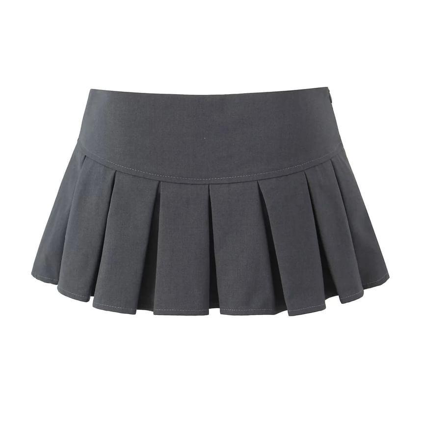 Low Rise Plain Bow Accent Mini Pleated Skirt Product Image