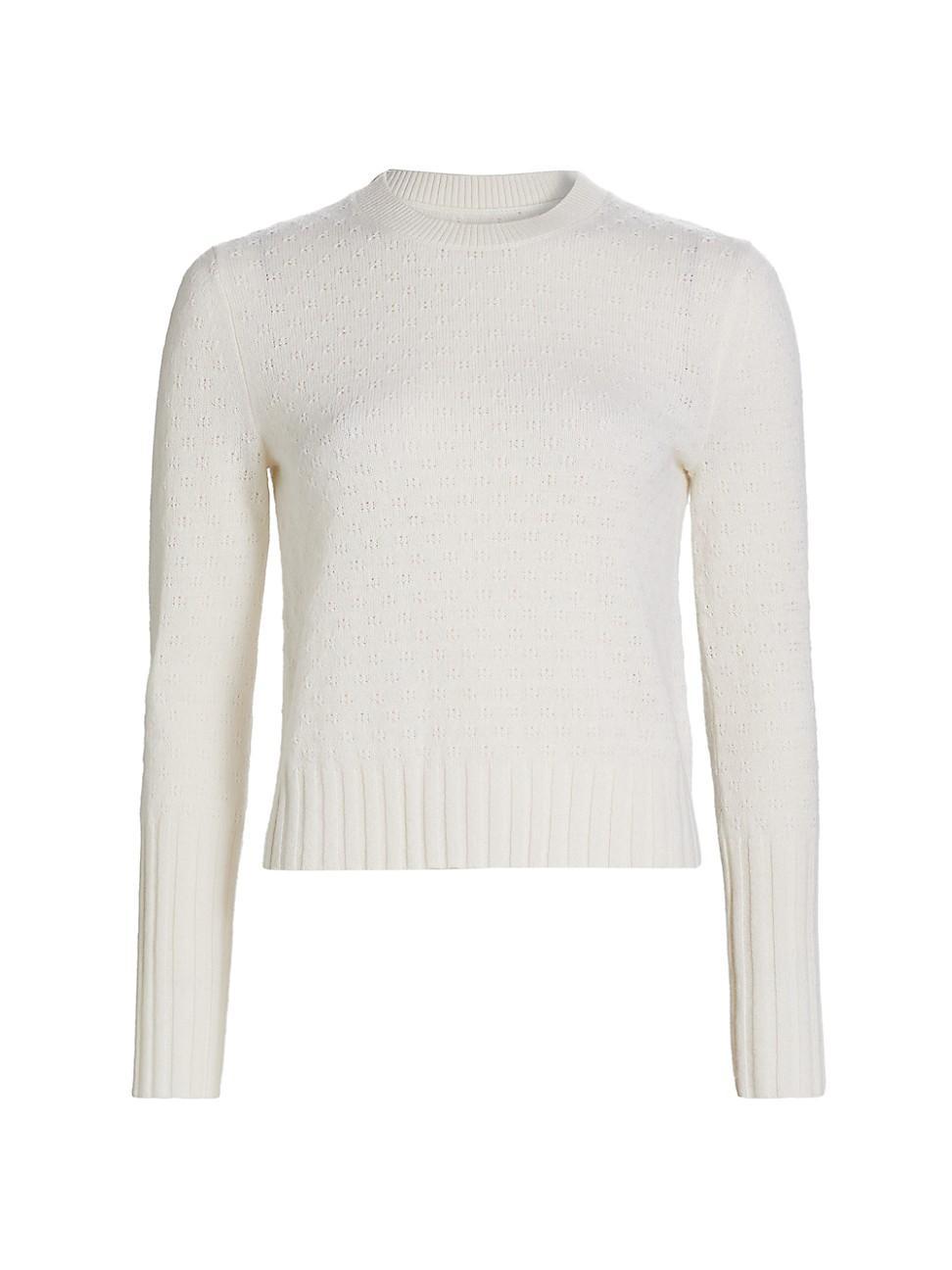 Womens Shrunken Pointelle Cashmere Crewneck Sweater product image