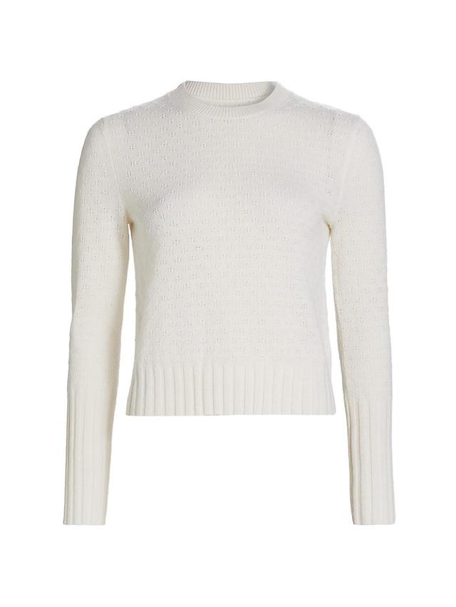 Womens Shrunken Pointelle Cashmere Crewneck Sweater Product Image