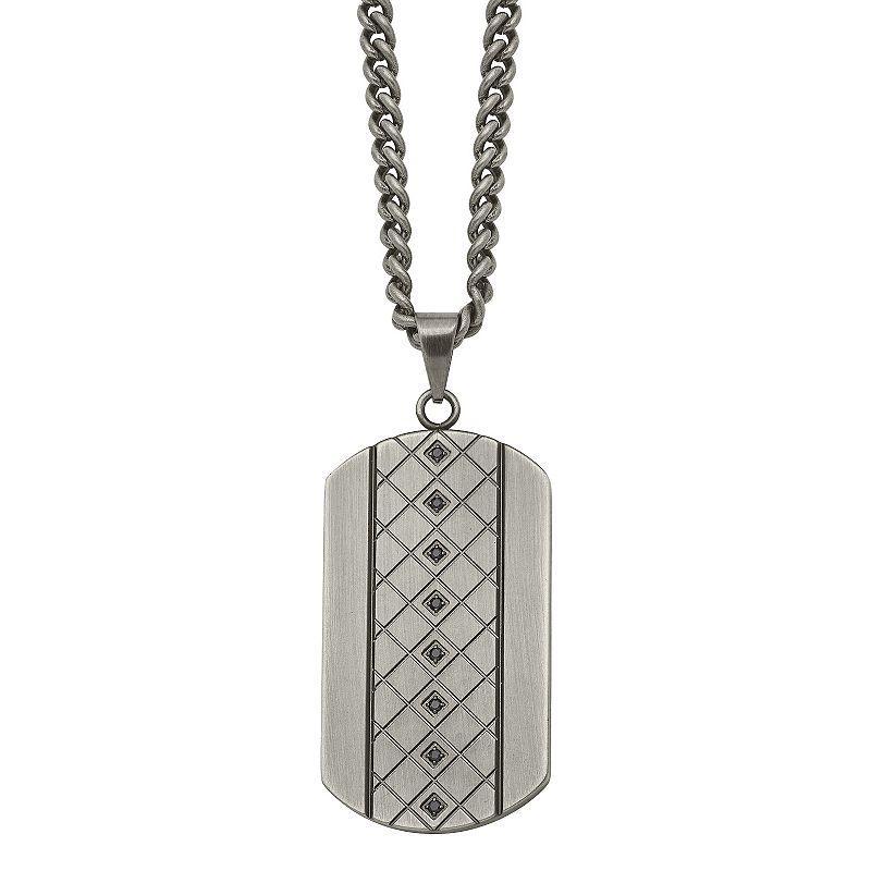 Mens Stainless Steel Black Cubic Zirconia Dog Tag Necklace Product Image