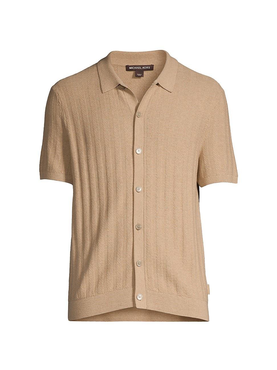 Michael Kors Short Sleeve Button Front Texture Stitch Shirt Product Image