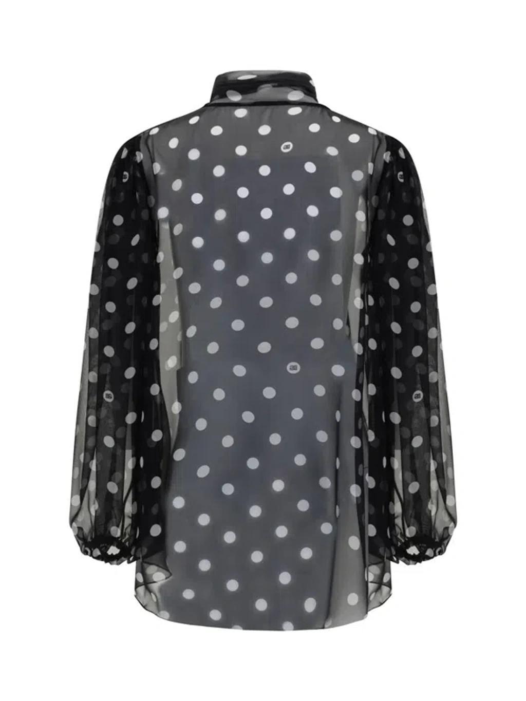 DOLCE & GABBANA Polka-dot Print Pussy-bow Shirt In Black Product Image