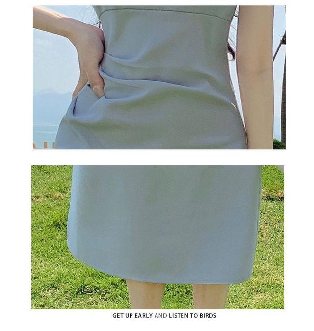 Spaghetti Strap Square Neck Plain Midi Dress Product Image