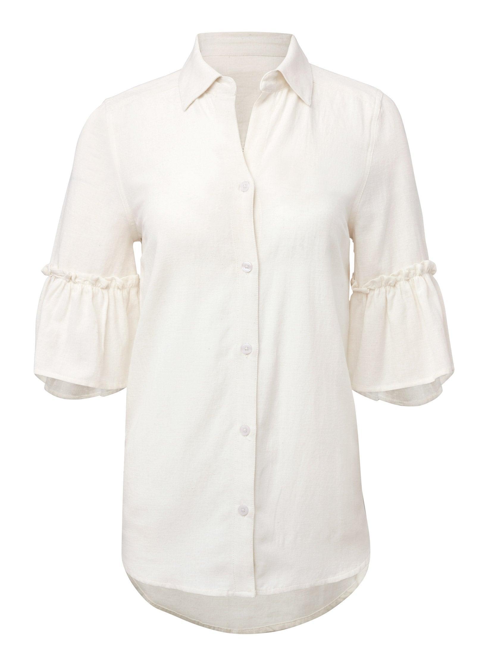 Ruffle Sleeve Woven Top - Off White Product Image