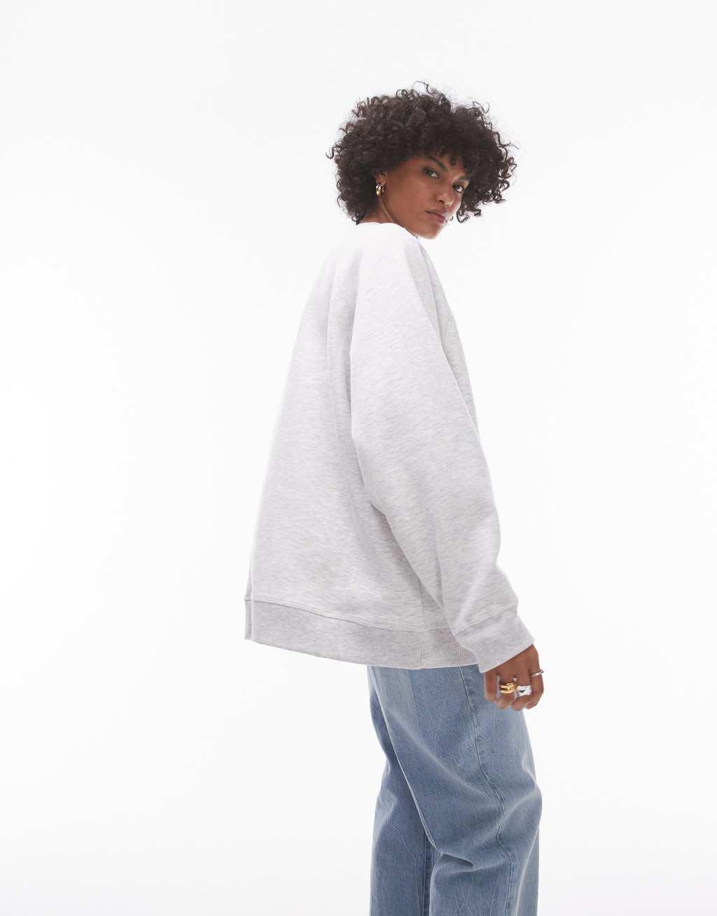 Topshop raglan oversized sweat in gray heather  Product Image