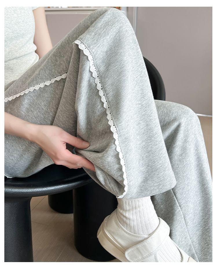 High Waist Plain Wide Leg Sweatpants Product Image