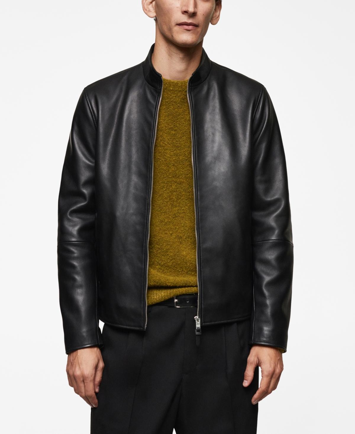 Mango Mens Zip-Detail Leather Biker Jacket Product Image