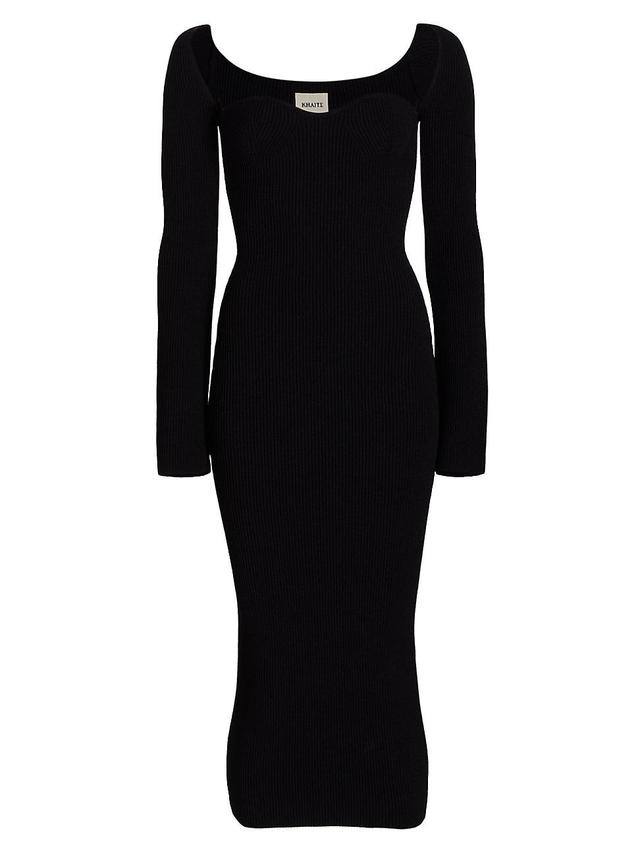 KHAITE Beth Long Sleeve Bustier Dress Black. (also in M, S). Product Image