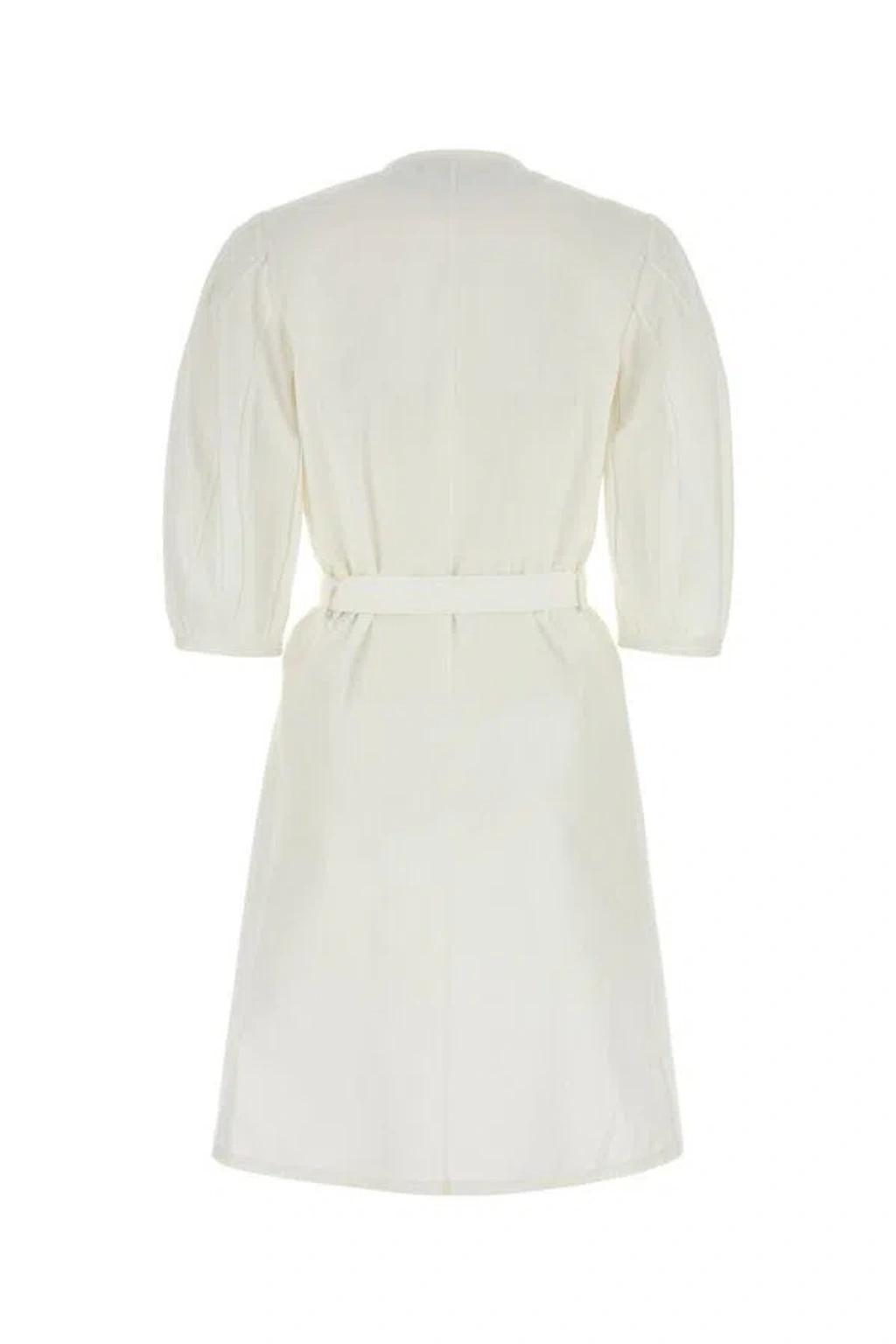 CHLOÉ Cotton Dress With Crew Neck And Flared Hemline In White Product Image