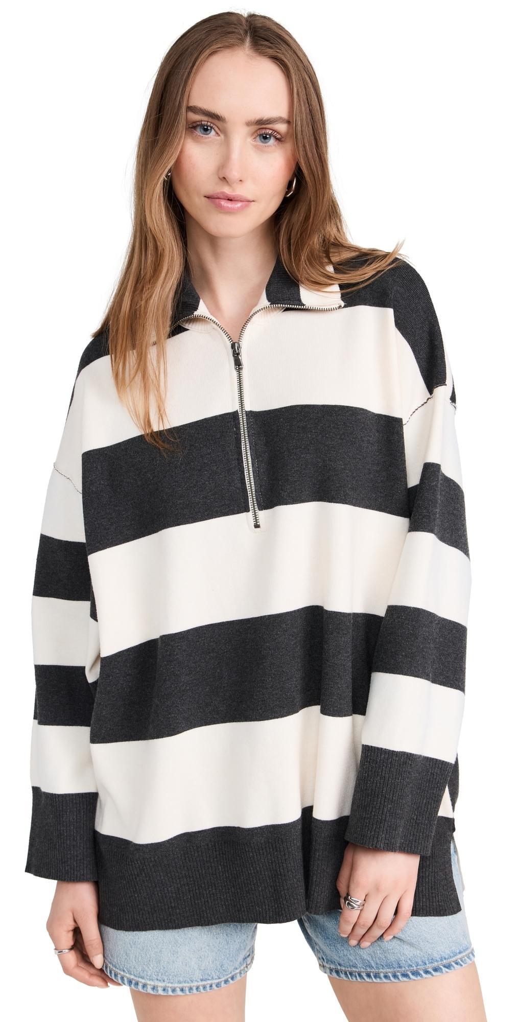 Coastal Stripe Half-zip Pullover In Carbon Champagne Product Image