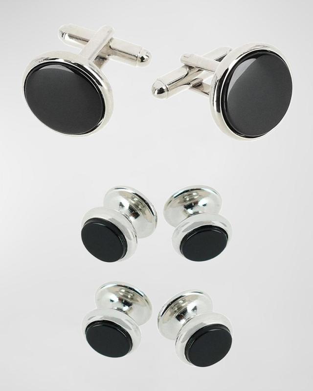 Mens Round Black Onyx Cufflink Stud Set Product Image