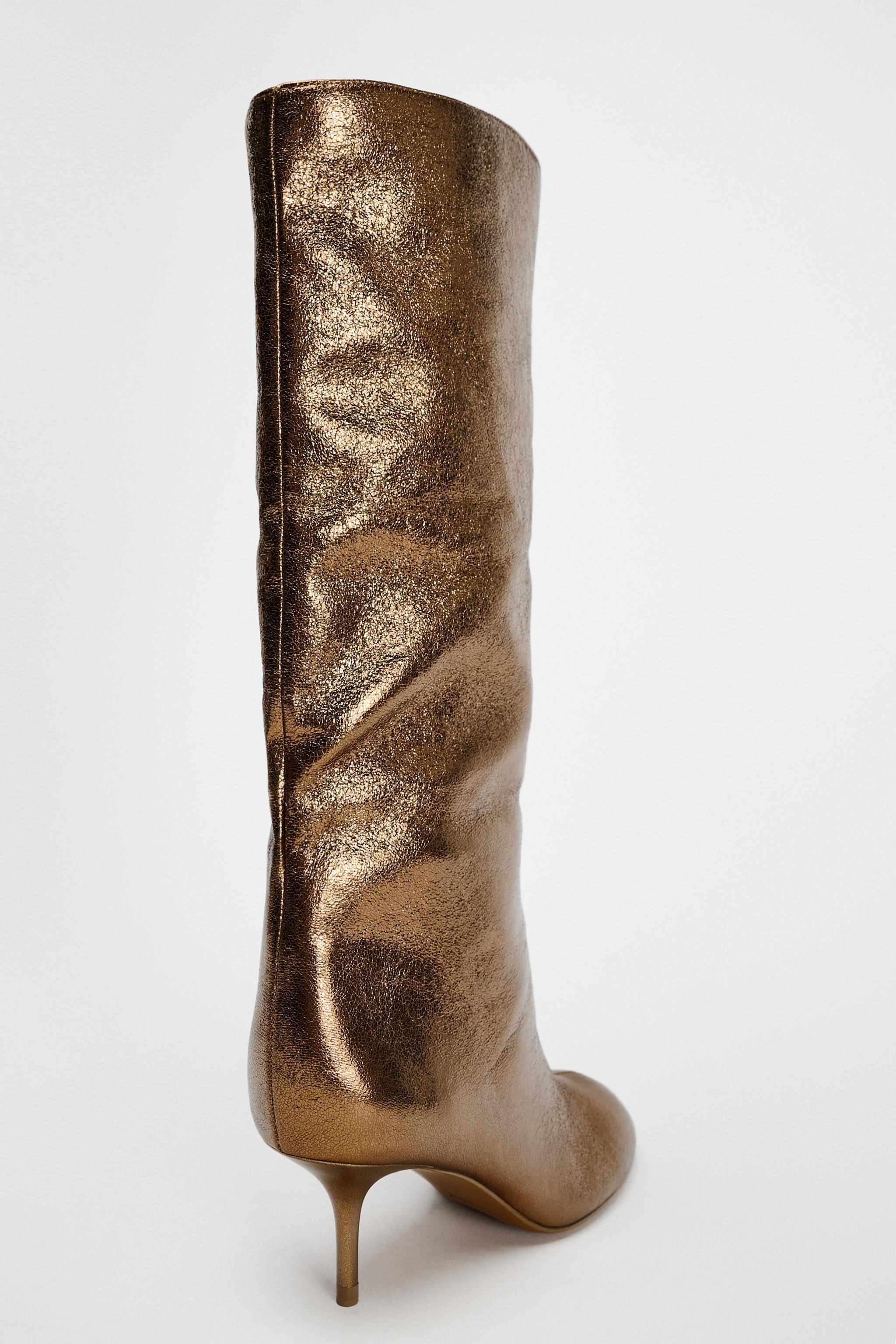 METALLIC KITTEN HEEL BOOTS Product Image