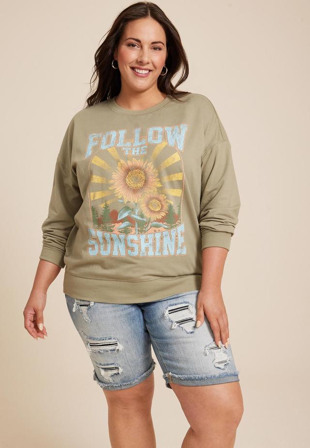 Maurices Plus Size Womens Follow The Sunshine Sweatshirt Green Size 2X Product Image